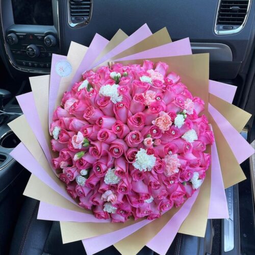 100 pink roses mum love